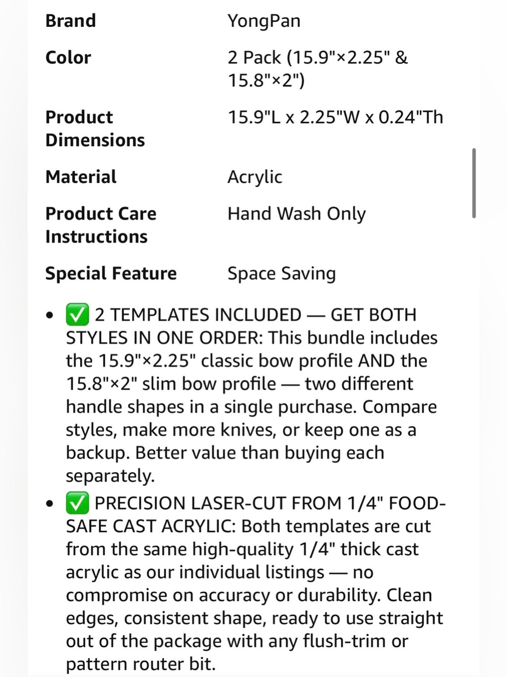 Acrylic Bread Bow Knife Handle Router Template - Picture 2 of 9